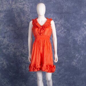Moon River Orange V-Neck Ruffle Dress Sz S